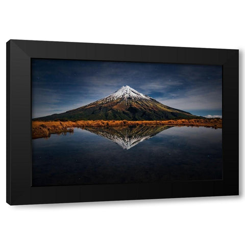 Mount Taranaki - A Starry Night Black Modern Wood Framed Art Print with Double Matting by Zhang, Yan