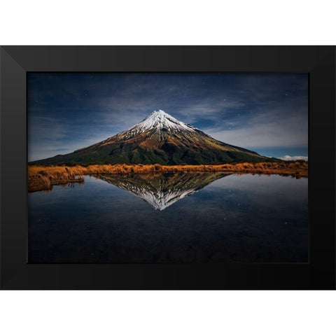 Mount Taranaki - A Starry Night Black Modern Wood Framed Art Print by Zhang, Yan