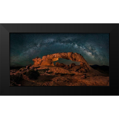 Milky Way Over The Sunset Arch Black Modern Wood Framed Art Print by Zhu, Hua