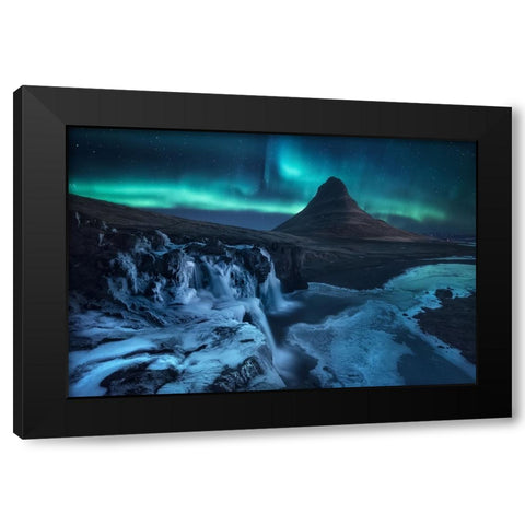 Frozen Falls Black Modern Wood Framed Art Print by F. Turienzo, Carlos