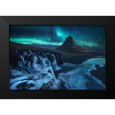 Frozen Falls Black Modern Wood Framed Art Print by F. Turienzo, Carlos