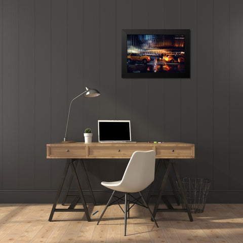 Taxi Black Modern Wood Framed Art Print by Della Latta, Massimo