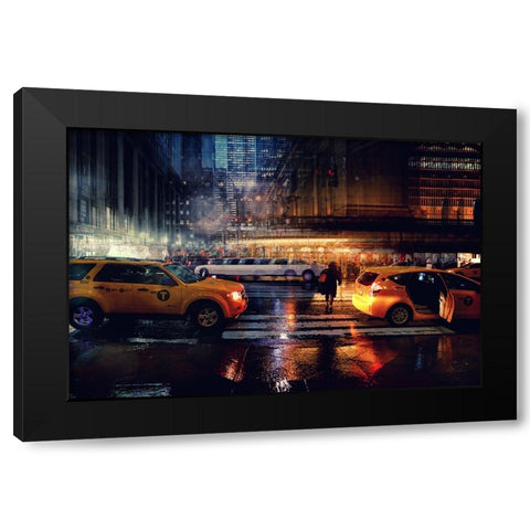 Taxi Black Modern Wood Framed Art Print with Double Matting by Della Latta, Massimo