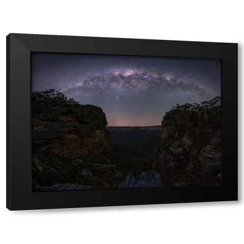 Night Sky Over Blue Mountains Black Modern Wood Framed Art Print by Zhang, Yan