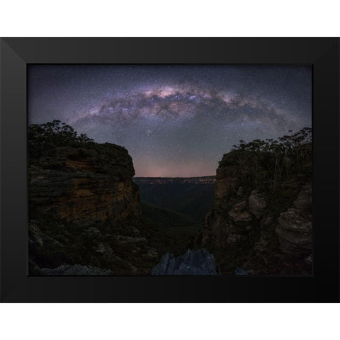 Night Sky Over Blue Mountains Black Modern Wood Framed Art Print by Zhang, Yan