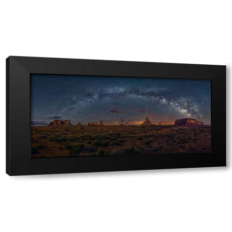 Milky Way Over The Monument Valley Black Modern Wood Framed Art Print by Zhu, Hua