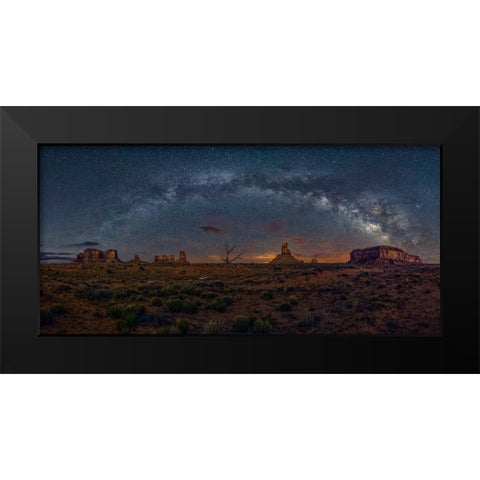 Milky Way Over The Monument Valley Black Modern Wood Framed Art Print by Zhu, Hua