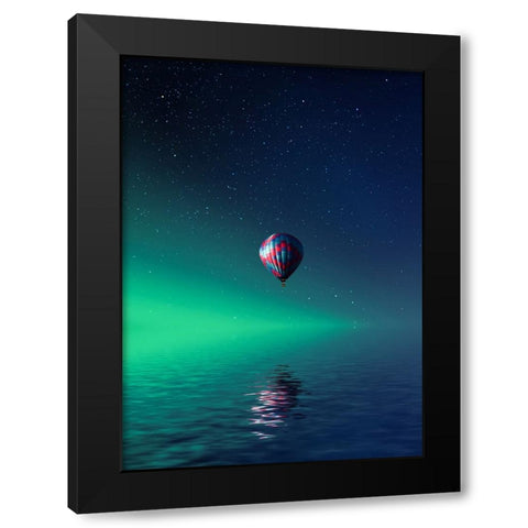 Balloon On Lake Batllava Black Modern Wood Framed Art Print by Hamiti, Bess