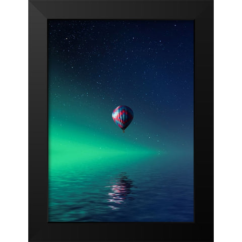 Balloon On Lake Batllava Black Modern Wood Framed Art Print by Hamiti, Bess