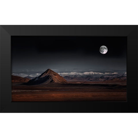 Moon Night Black Modern Wood Framed Art Print by Selions