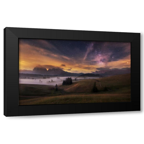 Alpe Di Siusi At Night Black Modern Wood Framed Art Print by Krivec, Ales