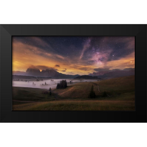 Alpe Di Siusi At Night Black Modern Wood Framed Art Print by Krivec, Ales