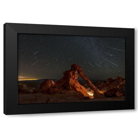 Geminid Meteor Shower Above The Elephant Rock Black Modern Wood Framed Art Print by Zhu, Hua