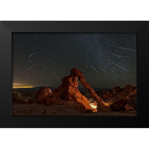 Geminid Meteor Shower Above The Elephant Rock Black Modern Wood Framed Art Print by Zhu, Hua
