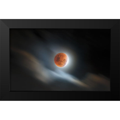 Super Blood Lunar Eclipse Black Modern Wood Framed Art Print by Juniawan, Rooswandy