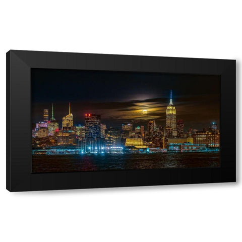 Super Blue Moon 2018-New York City Black Modern Wood Framed Art Print by Zhu, Hua
