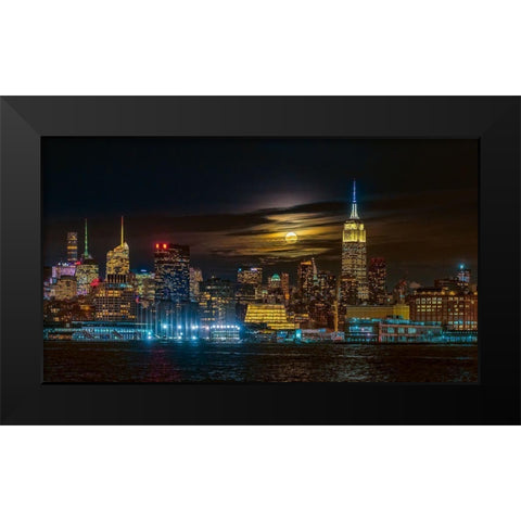 Super Blue Moon 2018-New York City Black Modern Wood Framed Art Print by Zhu, Hua