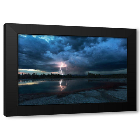 Lightning Above Turquoise Pool Black Modern Wood Framed Art Print with Double Matting by Fu, Annie