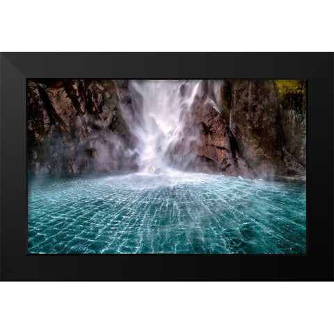 Stirling Falls Along Milford Sound Black Modern Wood Framed Art Print by Hua