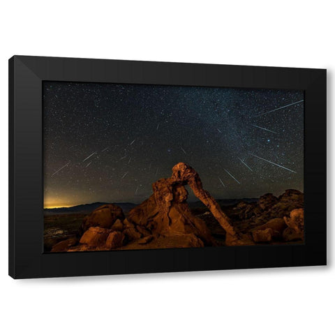 Geminid Meteor Shower Above The Elephant Rock Black Modern Wood Framed Art Print by Zhu, Hua