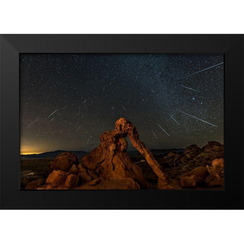 Geminid Meteor Shower Above The Elephant Rock Black Modern Wood Framed Art Print by Zhu, Hua
