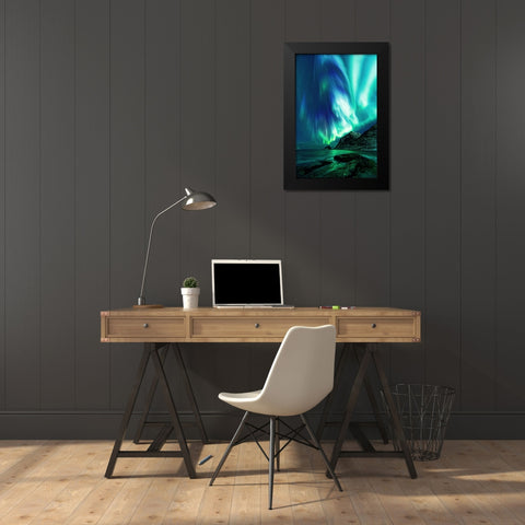 Haukland Beach Black Modern Wood Framed Art Print by Fleckenstein, Martin