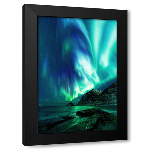 Haukland Beach Black Modern Wood Framed Art Print by Fleckenstein, Martin
