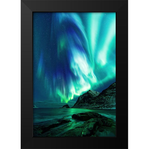 Haukland Beach Black Modern Wood Framed Art Print by Fleckenstein, Martin