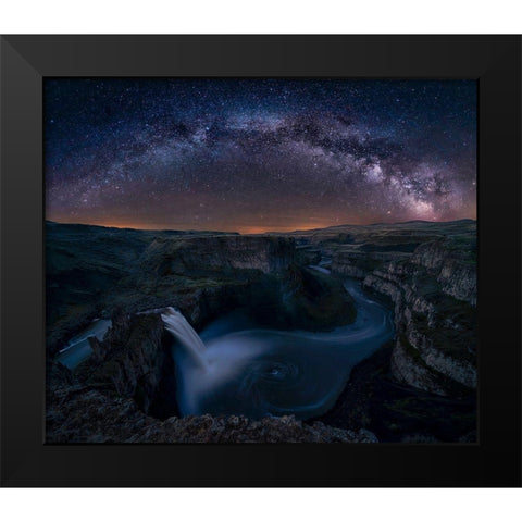 Starry Night Over Palouse Falls Black Modern Wood Framed Art Print by Jacobs, Lydia