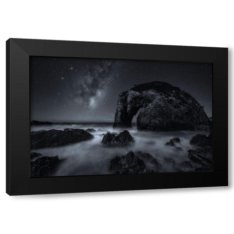 The Horse At Night Black Modern Wood Framed Art Print by Zhu, Jingshu