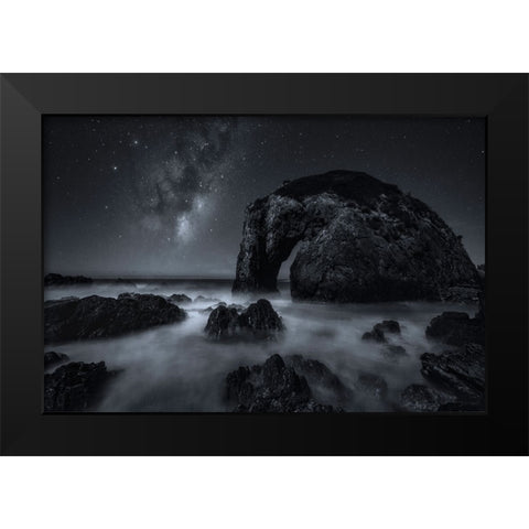 The Horse At Night Black Modern Wood Framed Art Print by Zhu, Jingshu