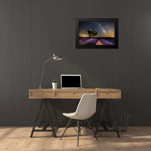 Night Landscape Of Brihuega,Spain. Black Modern Wood Framed Art Print by Nunez, Adrian