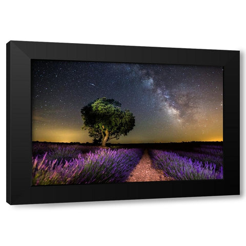 Night Landscape Of Brihuega,Spain. Black Modern Wood Framed Art Print by Nunez, Adrian