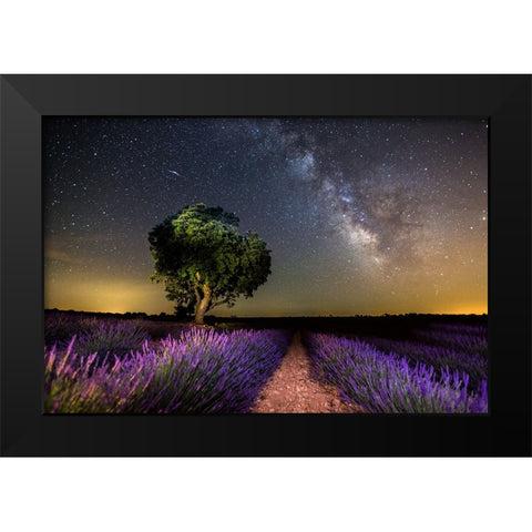 Night Landscape Of Brihuega,Spain. Black Modern Wood Framed Art Print by Nunez, Adrian