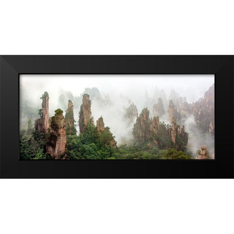 Cloud-Shrouded Zhangjiajie Black Modern Wood Framed Art Print by Zhu, Hua