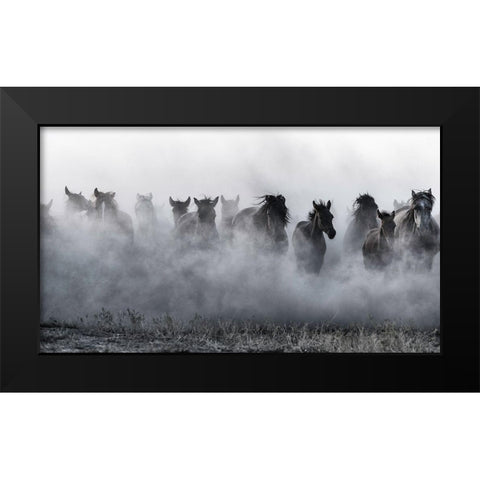 Mustangs Black Modern Wood Framed Art Print by Pancareken, Yavuz