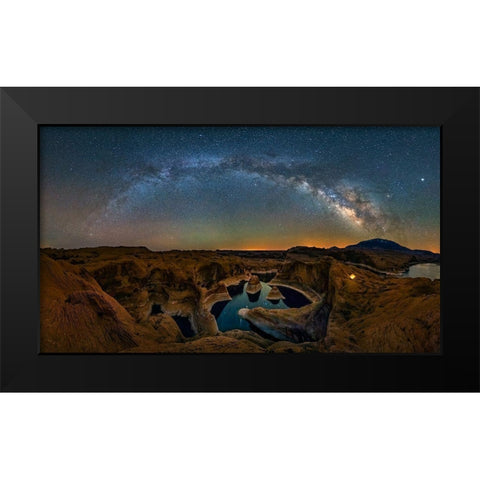 Milky Way Over Reflection Canyon Black Modern Wood Framed Art Print by Zhu, Hua