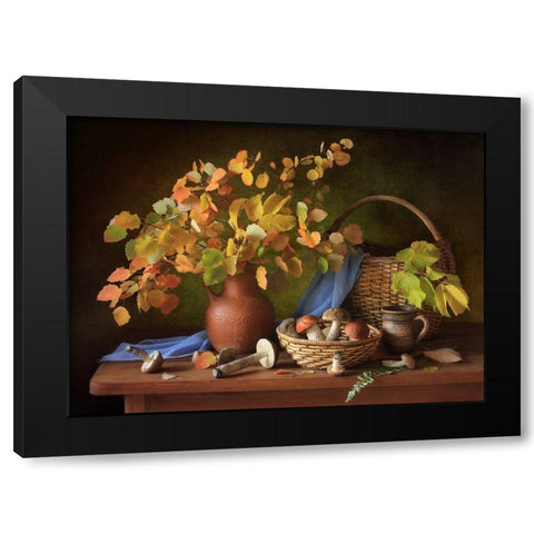 Autumn Still Life With Mushrooms Black Modern Wood Framed Art Print with Double Matting by Skorokhod, Tatyana