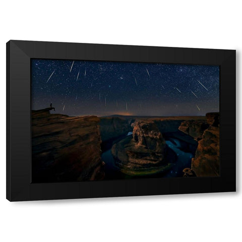 Watching The Comet And The Meteor Shower Black Modern Wood Framed Art Print by Zhu, Hua