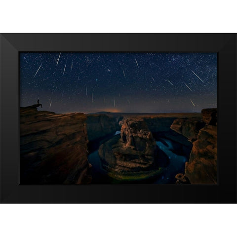 Watching The Comet And The Meteor Shower Black Modern Wood Framed Art Print by Zhu, Hua