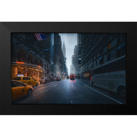 Good Morning Ny Black Modern Wood Framed Art Print by De La, Javier
