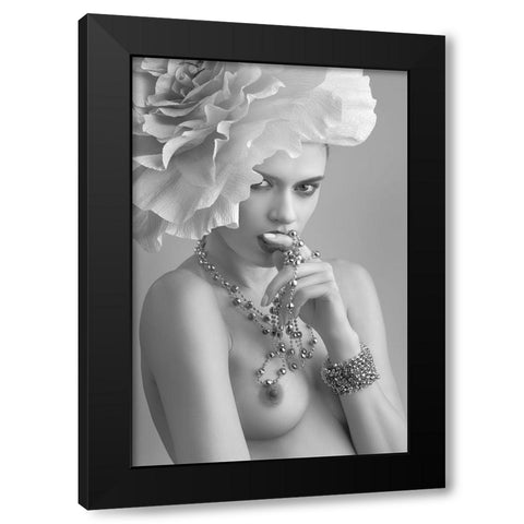 Flower Black Modern Wood Framed Art Print with Double Matting by Valevicius, Aurimas