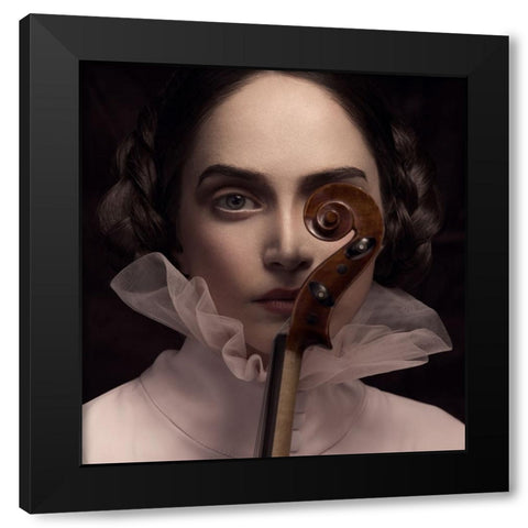 The Dark Violinist Black Modern Wood Framed Art Print with Double Matting by Naderi, Peyman