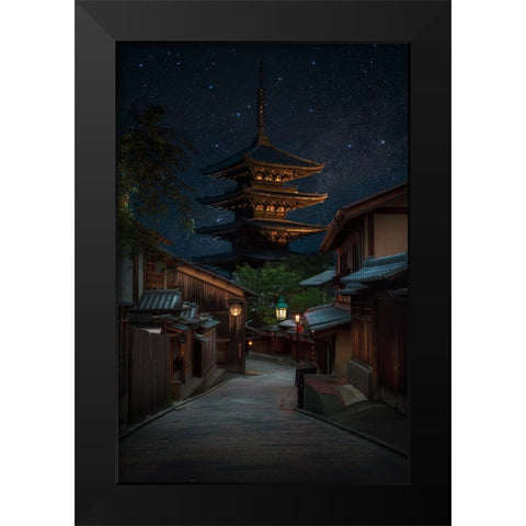 Kyoto Night Black Modern Wood Framed Art Print by Vandewalle, Richard