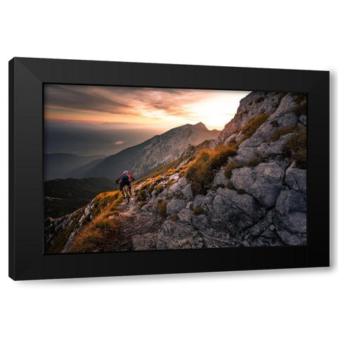 Sunset High Alpine Ride Black Modern Wood Framed Art Print with Double Matting by Bertoncelj, Sandi