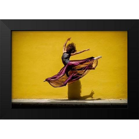 Ballet Dancer Jumping Black Modern Wood Framed Art Print by Gil Raga, Joan