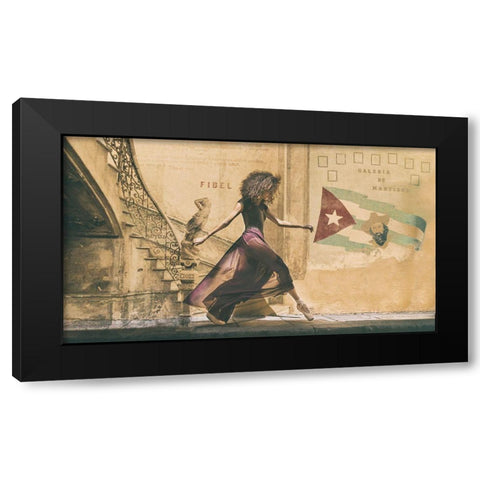 Walking In Havana Black Modern Wood Framed Art Print by Gil Raga, Joan