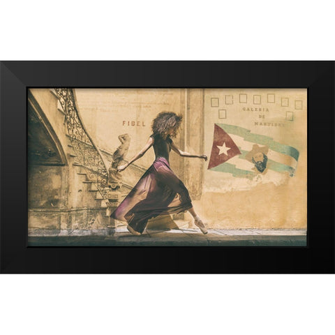 Walking In Havana Black Modern Wood Framed Art Print by Gil Raga, Joan