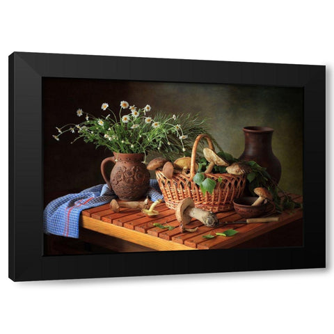Still Life With Mushrooms Black Modern Wood Framed Art Print with Double Matting by Skorokhod, Tatyana