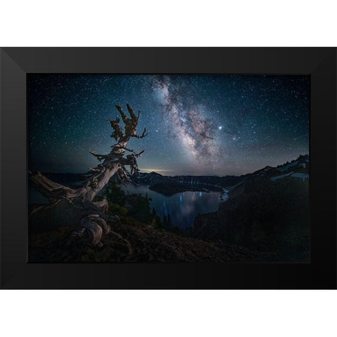 Milky Way Over Crater Lake Black Modern Wood Framed Art Print by Jacobs, Lydia